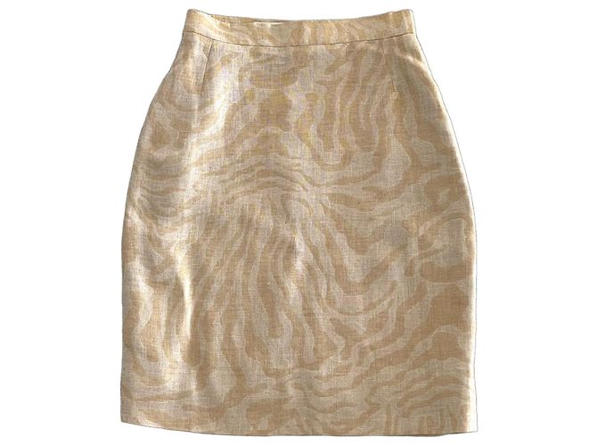 Autre Marque Falda Francesco Ferri de lino estampado de cebra beige dorado