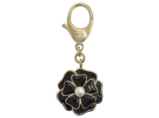 Portachiavi Chanel B25B Coco Mark Camellia Nero D'oro