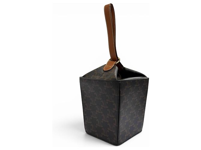 Céline Borsa Celine 19714 Strap Box Triomphe in tela Marrone