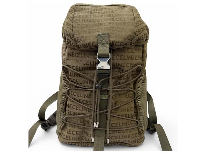 Céline Mochila Celine em lona cáqui e couro Caqui