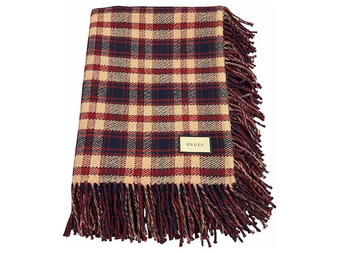 Gucci 649687 Wool Reversible Blanket Red Navy blue