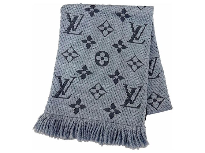 Louis Vuitton Logomania Wool Silk Stole Blue