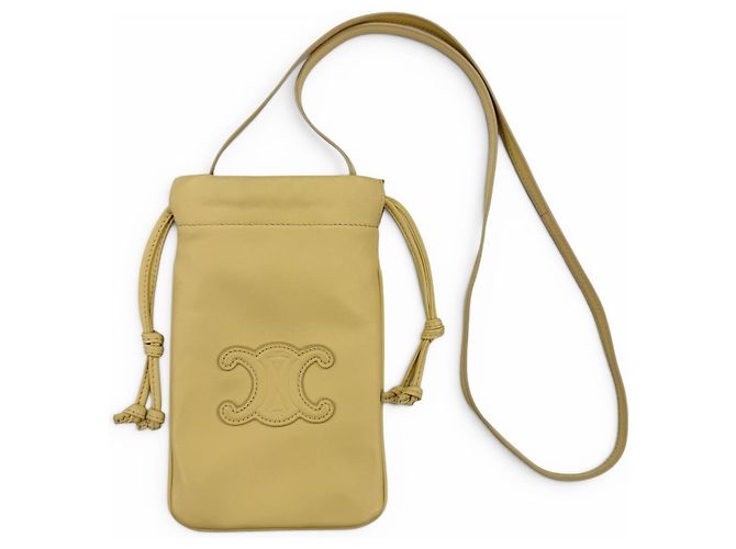 Céline Borsa a tracolla Celine Cuile Triomphe Drawstring in pelle per cellulare Beige
