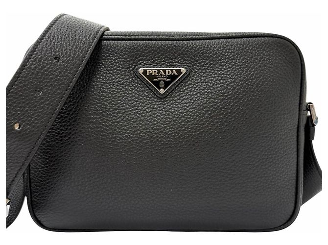 Prada Black Leather Triangle Logo Shoulder Bag
