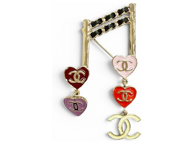 Spilla Chanel Coco Mark Heart Musical Note Multicolore D'oro
