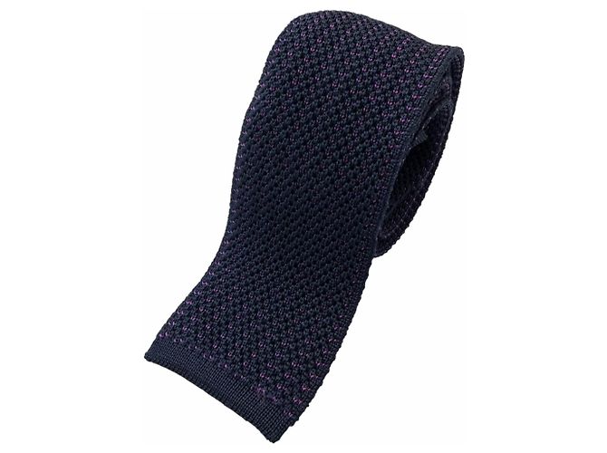 Gravata de seda Hermès padrão colmeia Roxo Azul marinho