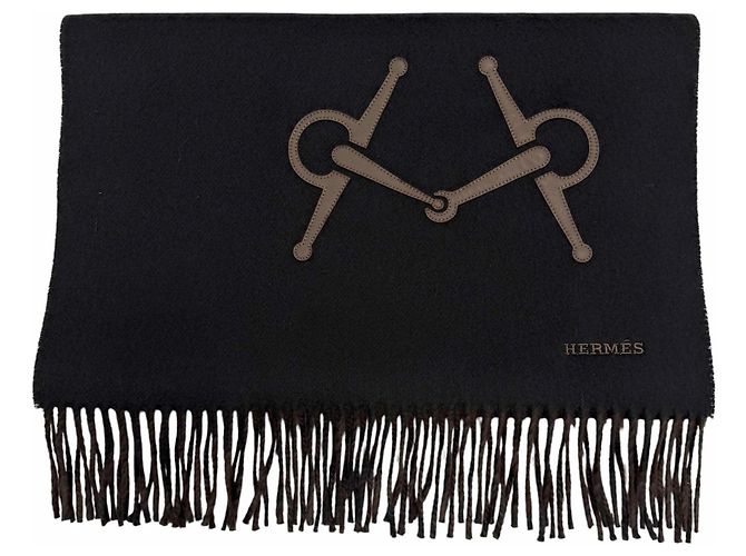 Hermès Stola in cashmere e pelle nera Hermes Nero