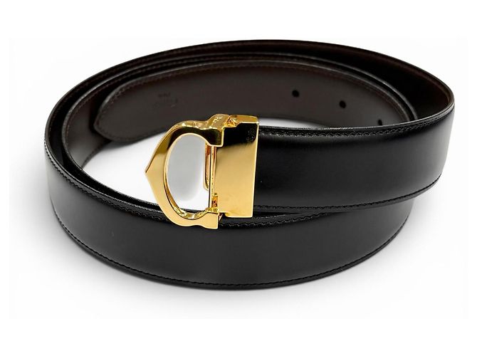 Cartier Must de Reversible Leather Belt Black Dark brown