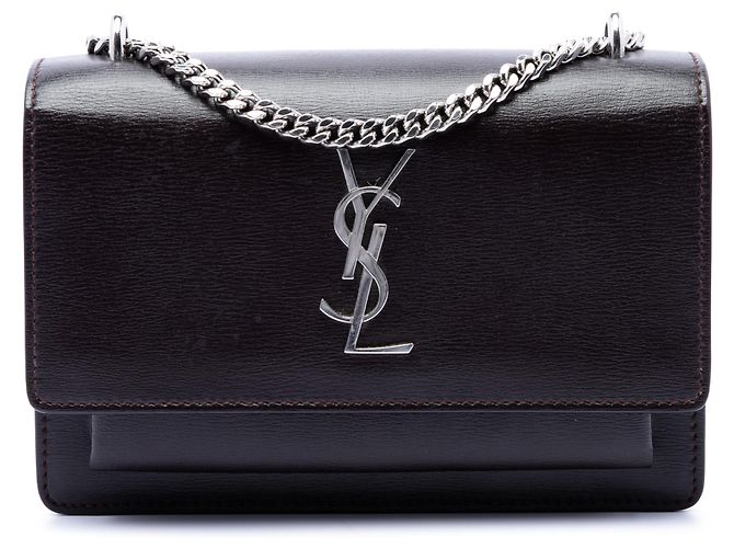 Saint Laurent Bolsa transversal Sunset em couro de bezerro monogramado marrom Small Castanho escuro