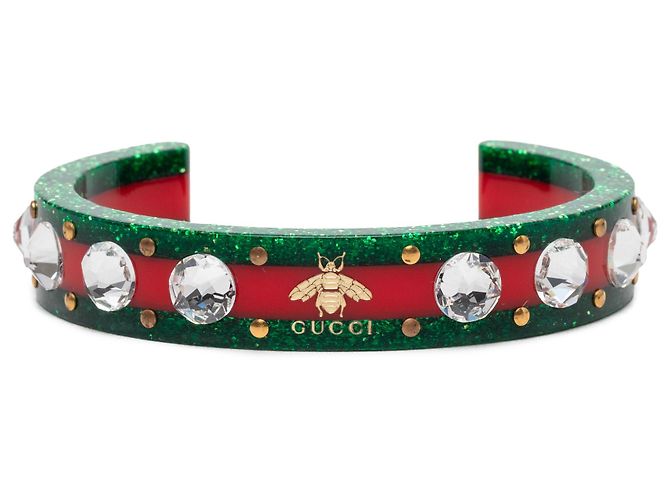 Bracciale rigido Web Bee di Gucci in resina rossa e strass Rosso
