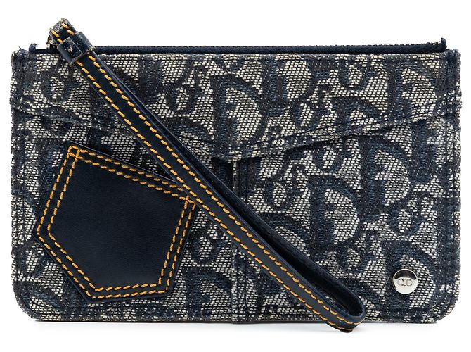 Dior Blue Diorissimo Trotter Canvas Wristlet Pouch Navy blue