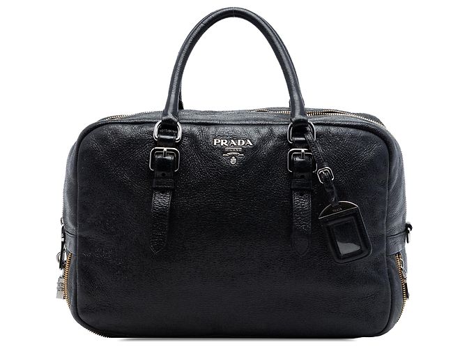 Bolsa Bauletto em couro Cervo preto Prada