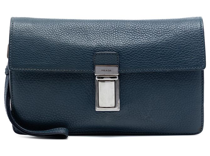 Prada Clutch Blue Vitello Daino Blau Dunkelblau
