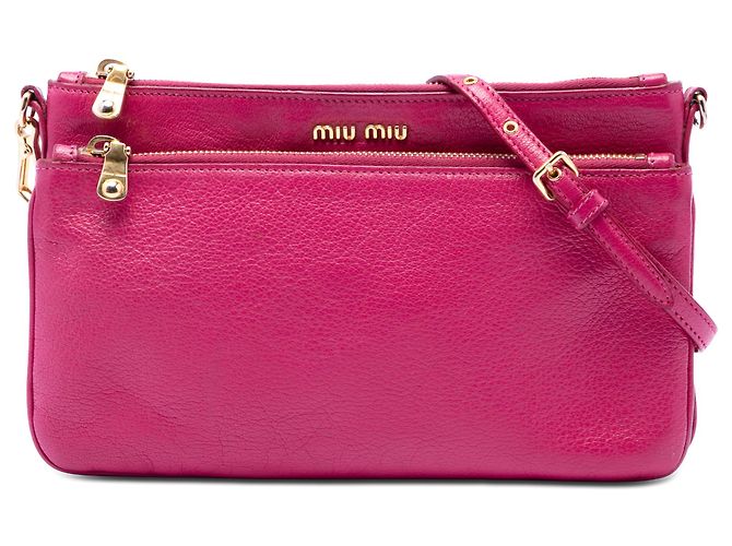 Miu Miu Bolsa transversal de pele de cabra Madras rosa com duplo fecho de correr