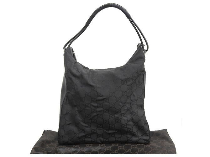 Gucci GG Nylon and Leather Shoulder Bag Black