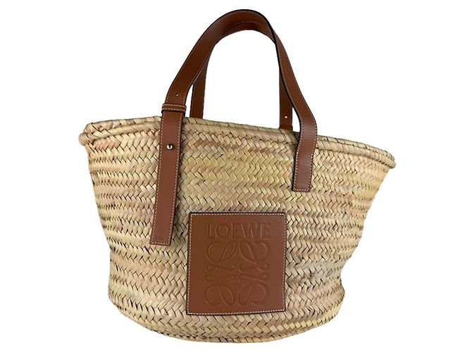 Bolsa de mão em couro e ráfia marrom Loewe