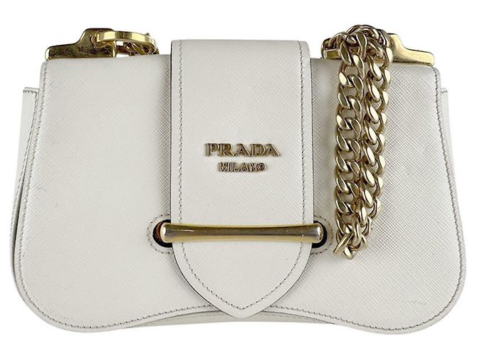 Borsa a tracolla in pelle bianca Prada Bianco