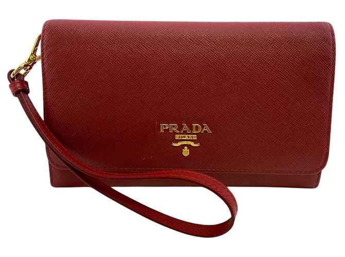 Prada Compact Saffiano Leather Bi-fold Wallet Red