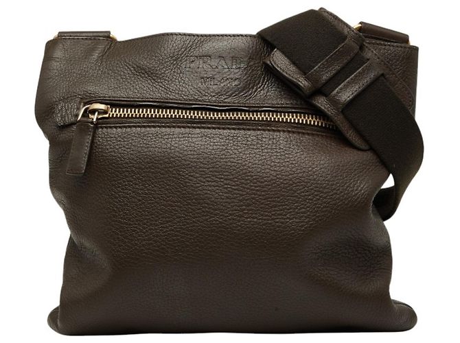 Borsa a tracolla in pelle marrone scuro Prada