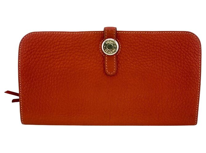 Hermès Cartera larga Dogon GM Hermes Roja