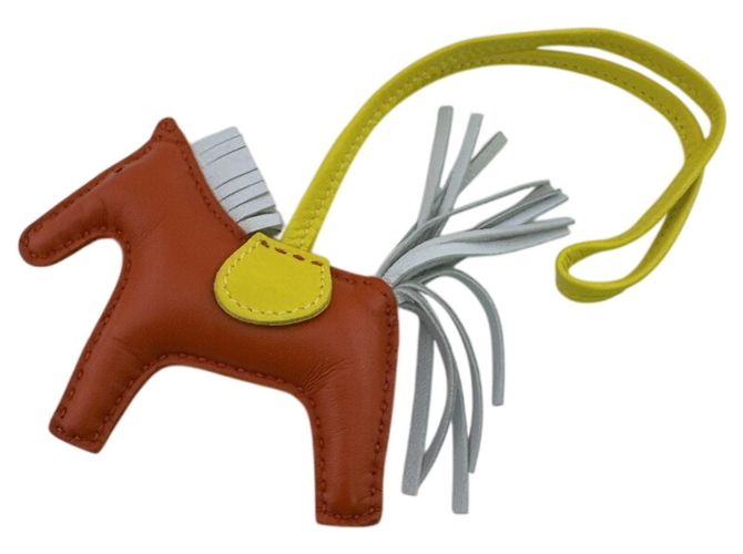 Porte-clés breloque Hermès Rodeo PM Cheval Marron Jaune