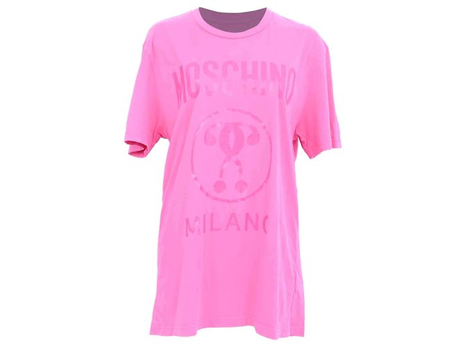 T-shirt Moschino con logo Double Question Mark in cotone rosa