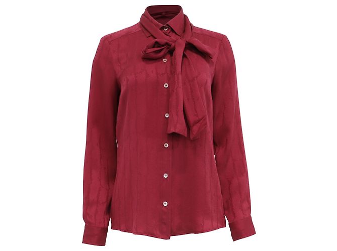 Camicetta Gucci in seta bordeaux con fiocco texturizzato Rosso Bordò