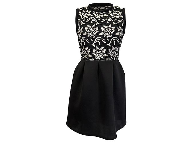 Sandro Paris Romantisches Guipure-Spitzen-Minikleid aus schwarzem Polyester