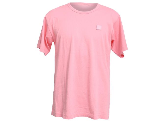 Acne Studios Face-Patch Crew Neck T-Shirt aus rosa Baumwolle Pink