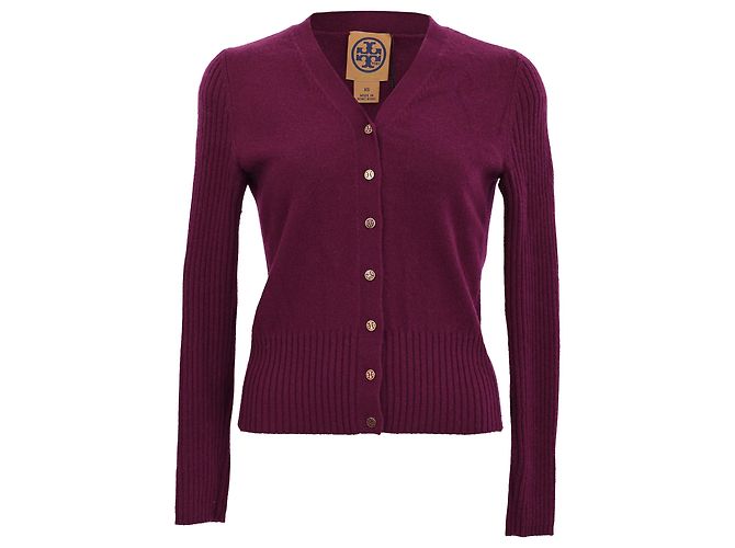 Tory Burch V-Ausschnitt Cardigan aus Kaschmir in Burgundy Rot Bordeaux