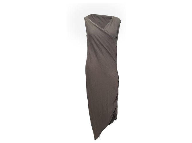Vestido midi drapeado com decote em V Rick Owens em algodão cinza