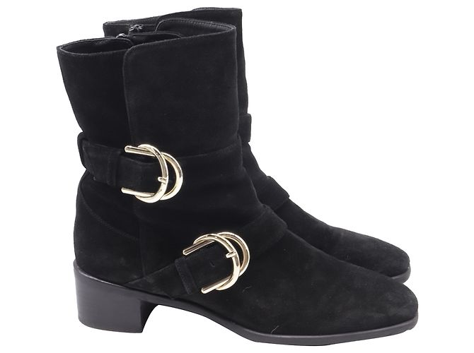 Bottines à boucle Britain de Stuart Weitzman en daim marron Noir