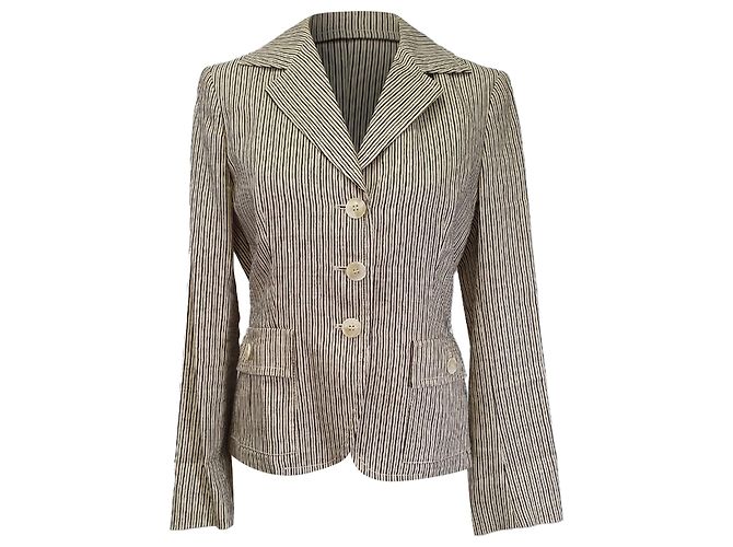 Max Mara Striped Blazer in Beige Cotton