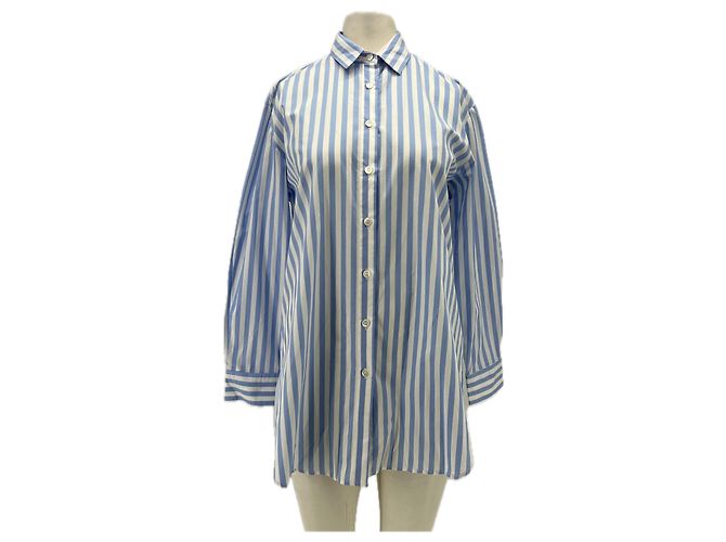 Autre Marque Camicia a righe blu e bianche, ricamo 
