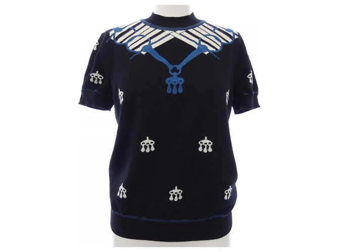 Hermès Hermes Strickware Wolle Knit36 Weiß Blau
