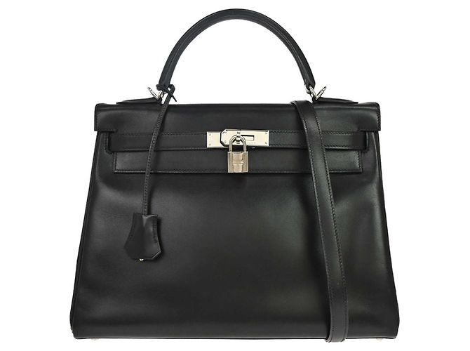 Hermès Bolsa Kelly Hermes Black Box Calf com Hardware Palladium 32 Preto
