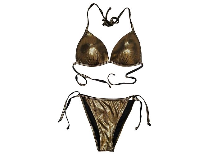 Autre Marque Bikini Triangle Metalizado Dorado