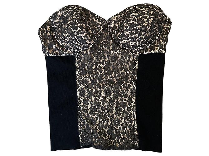 Sportmax Defilé Top bustier corset in pizzo nero Beige