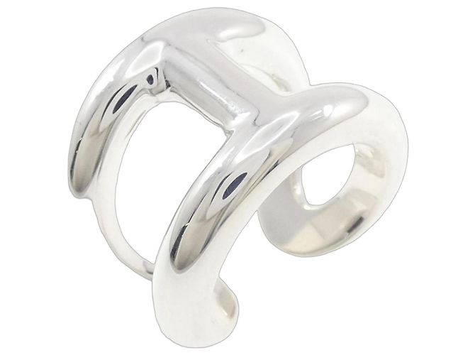 Ring Anillo Osmo de banda ancha plateada Hermès
