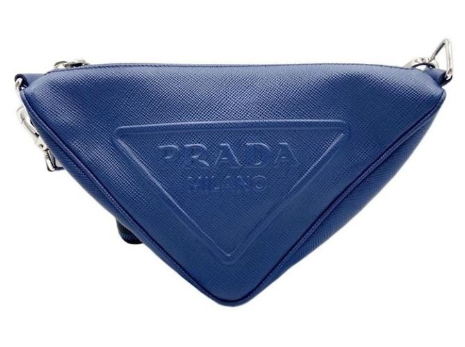 Bolsa de ombro Prada Triangle em couro azul