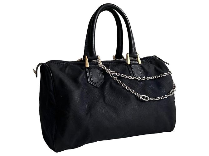Dior Saco Bowling em Lona Monogramada Preta Preto Azul marinho Gold hardware