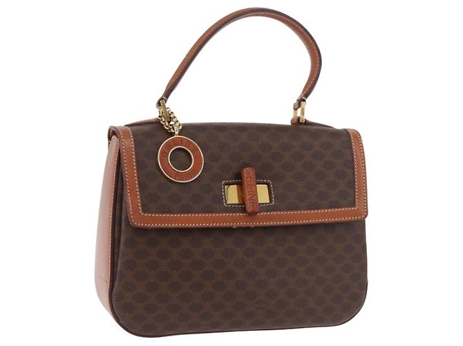 Céline Bolsa CELINE Macadam Canvas PVC Couro Marrom Ouro Auth 185642 Dourado