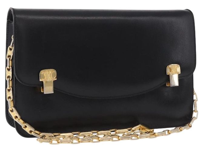 Céline Bolso de Hombro con Cadena CELINE de Cuero Negro y Oro Auth 185136V Dorado
