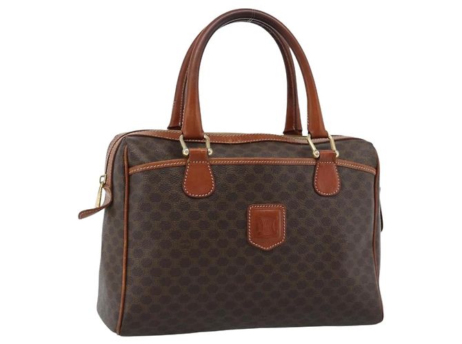 Céline CELINE Macadam Canvas Handtasche PVC Leder Braun Gold Authentisch 185260A Golden