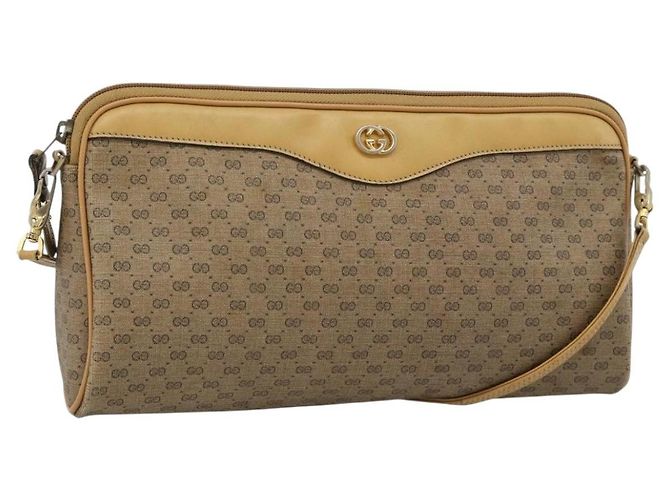 Borsa a tracolla GUCCI Micro GG Supreme PVC Beige Oro Auth ti3980 D'oro