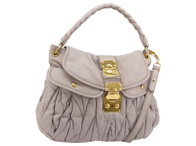 Bolso de hombro Miu Miu Matelassé Cuero 2way Oro Púrpura gris Auth 184618A Dorado Morado oscuro