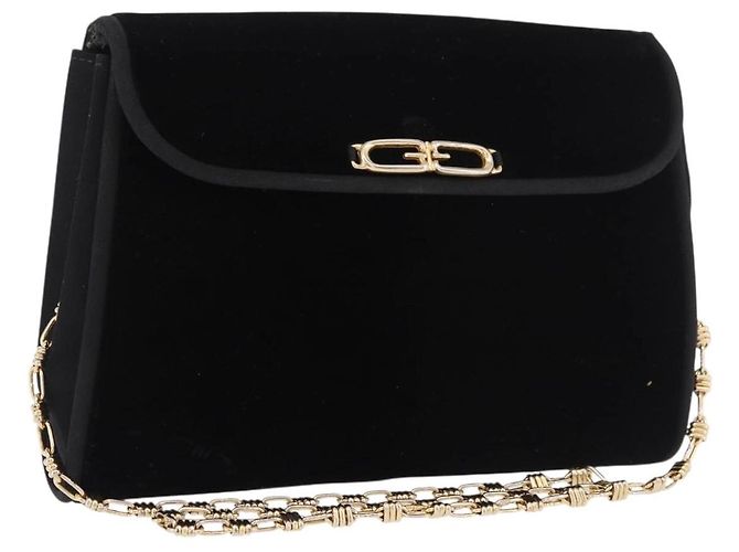 Borsa a Spalla GUCCI con Catena in Velluto Nero e Oro Auth ep14794 D'oro
