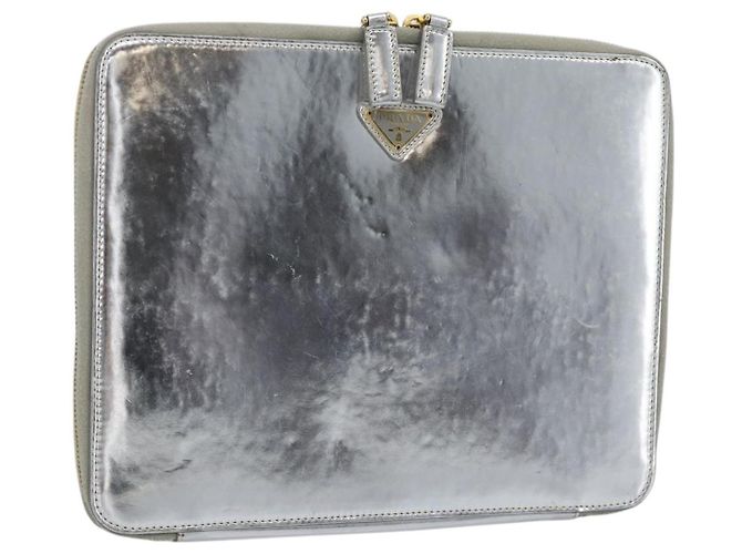 Bolso de mano PRADA de charol Plata Oro Auth 184773 Dorado