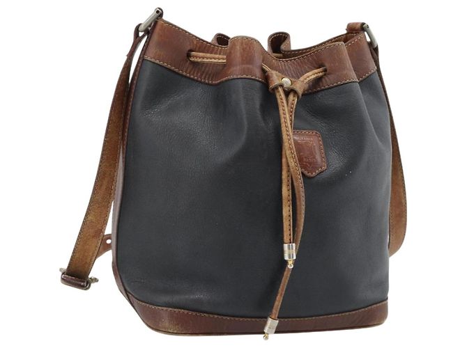 Céline Bolsa CELINE Bolsa de ombro em couro preto ouro Auth 185092 Dourado