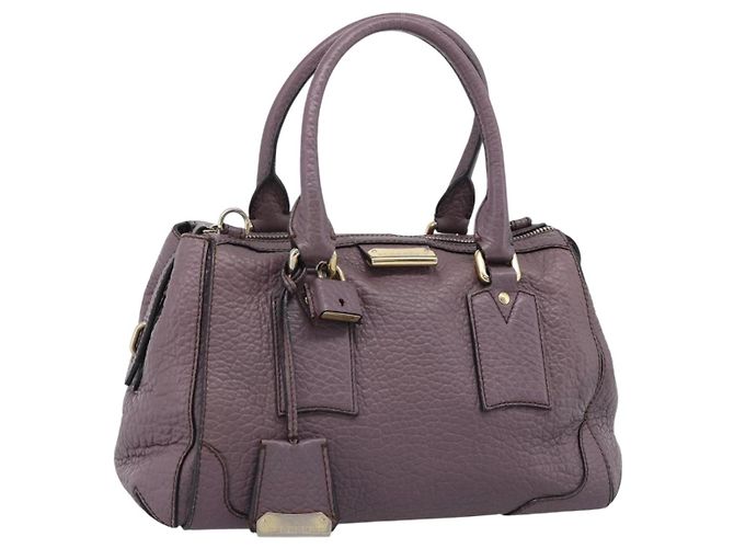 Bolsa de mão BURBERRY em couro roxo prata Auth 184978